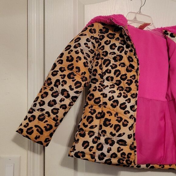GIRLS WINTER CHEETAH PINK BUBBLE JACKET - Picture 7 of 15